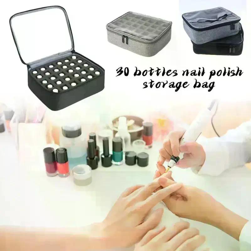 30-Slot Nail Polish Storage Bag, Black Gray Portable Hand-Held Large Cosmetic Bag, Holds Up To 30 BottlesSmall Clear Nail Polish