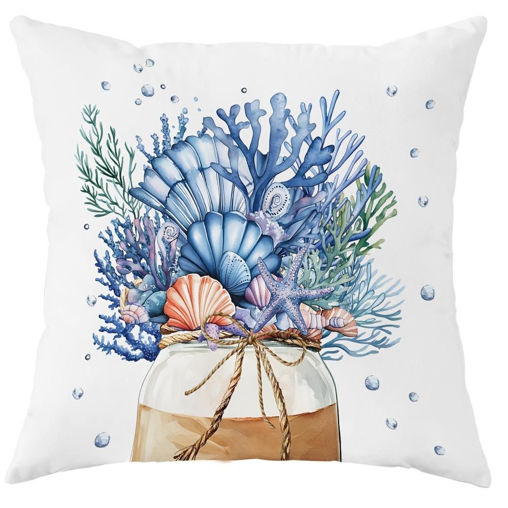 Beach - Inspired Nautical Pillow Cover: Seashells, Anchors and Coastal Quotes, Sofa Cushion Cover, Bedroom Room Decor