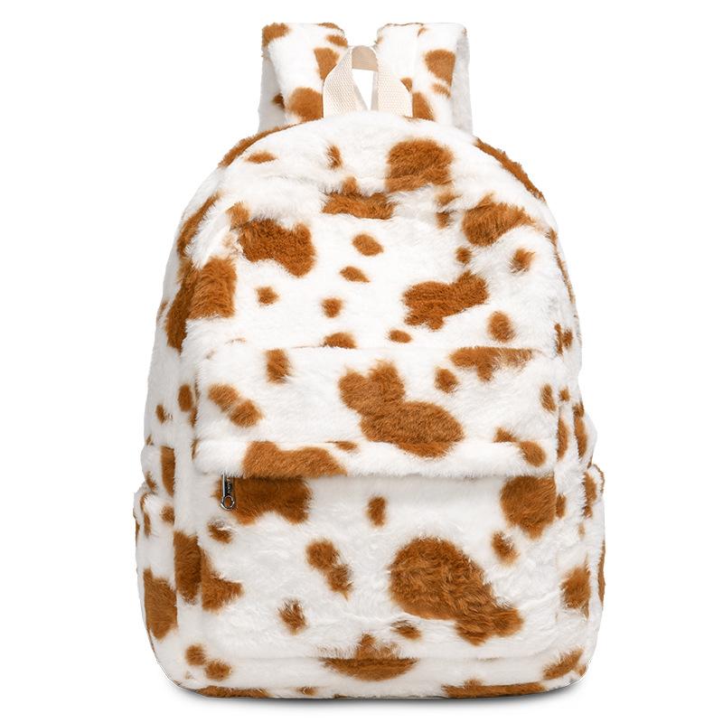 Schultasche Plüsch große Kapazität Schultasche Leopardenmuster Kuhmuster hochwertiger Rucksack Herbst und Winter Pelztasche weiblich süß lässiger Rucksack