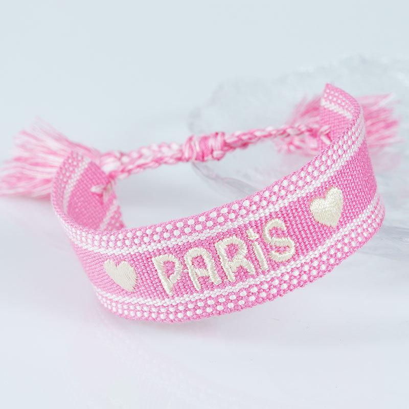 

Eiffel Tower Cross-Stitch Ethnic Wristband - Paris Olympics Souvenir Bracelet