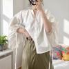 Solid Color Round Neck Women's Shirt Korean Style Single Breasted Lace Up Lantern Sleeve Famale Shirts Summer Casual Versatile Ladies Long Sleeved Top