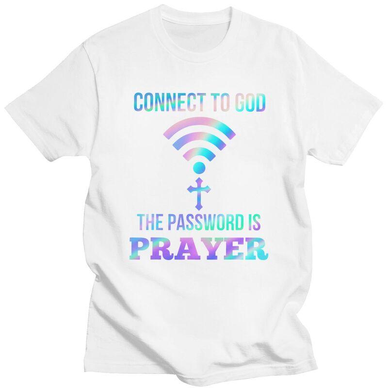 Anpassad Klassisk Koppla Till Gud Lösenordet Är Bön Kristna Gåva T-shirts Herr Kortärmad Casual T-shirt Toppar Överdimensionerade T-shirts