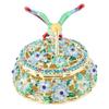 Round Hummingbird Pattern Enameled Jewelry Box Decorative Metal Trinket Box Vintage Jewelry