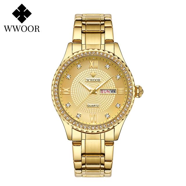 WWOOR Men's Watches Causal Fashion Original Quartz Watch for Man Waterproof Stainless Steel Luminous Date Week Trend Dress Reloj