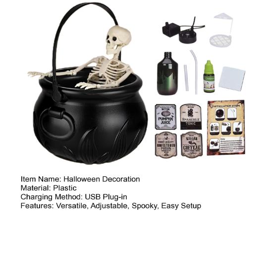 Halloween Decorations Indoor Thick Fog Cauldron with Floating Potion Bottles Skeleton Props Stickers And Umbrella Bezel Spooky Table Party Decoration