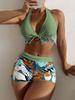 Fashion Women's High Waist Boxer  Print Solid Color Patchwork Swimsuit Bikini