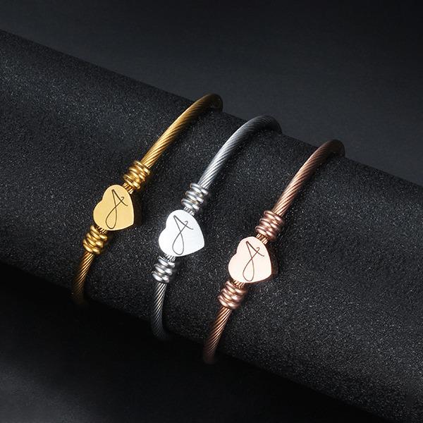 Titanium Steel English Alphabet Heart Bracelet with Simple Design