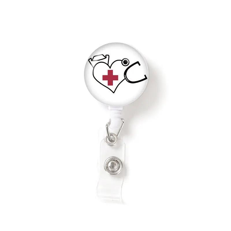 1pc Marble Nurse Doctor Badge Reel Retractable ID Badge Holder Key Ring ID Name Card Office Supplies Porta Credencial