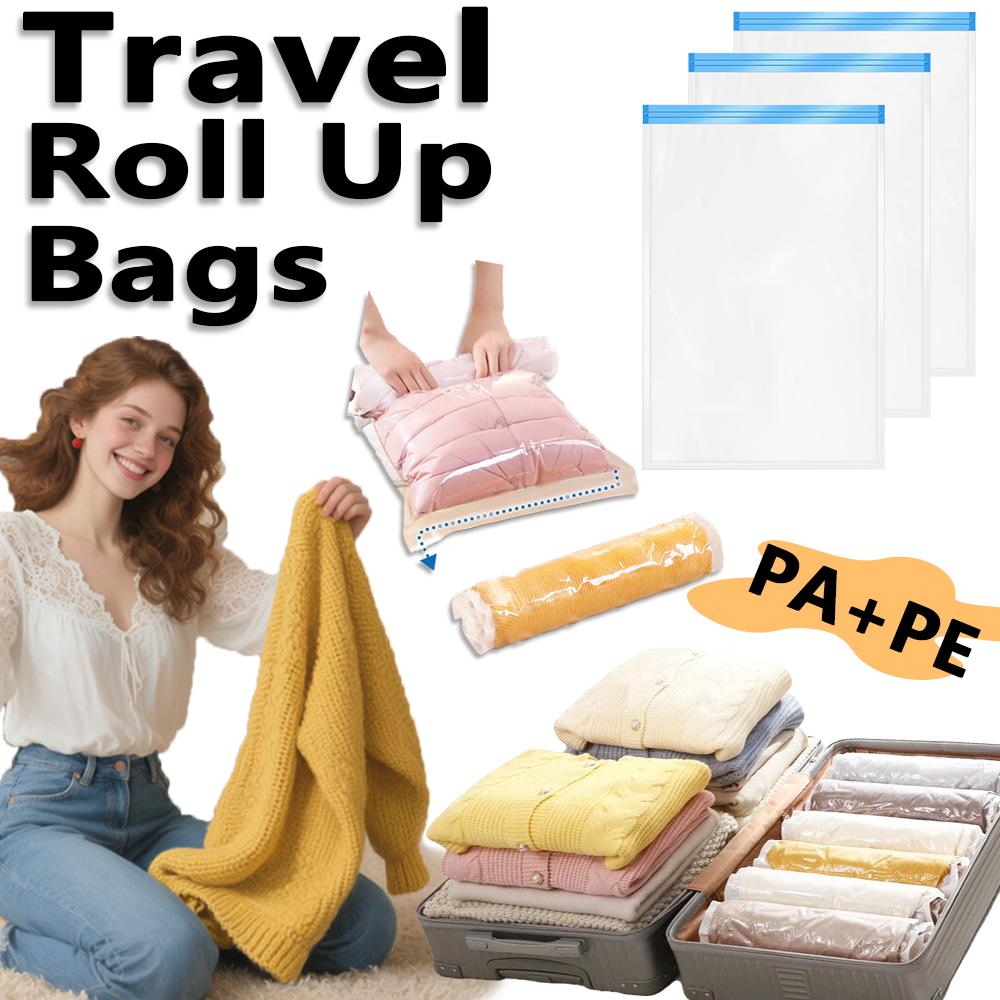 16 Pack Space Saver Vacuum Storage Bags For Travel Essentials Compression Bags for Travel, Roll Up Pouch Clothes Organizer
