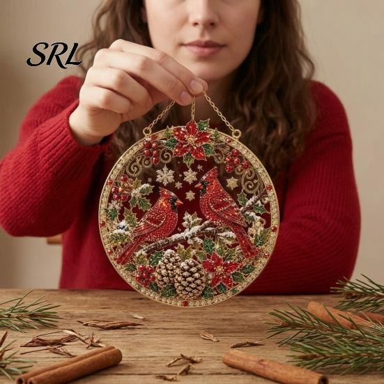 Christmas Tree Hanging Accessories Rhinestone Painting Suncatcher Kit, Round DIY Decor Indoor Outdoor Festive for Home, Craft Pendant Holiday