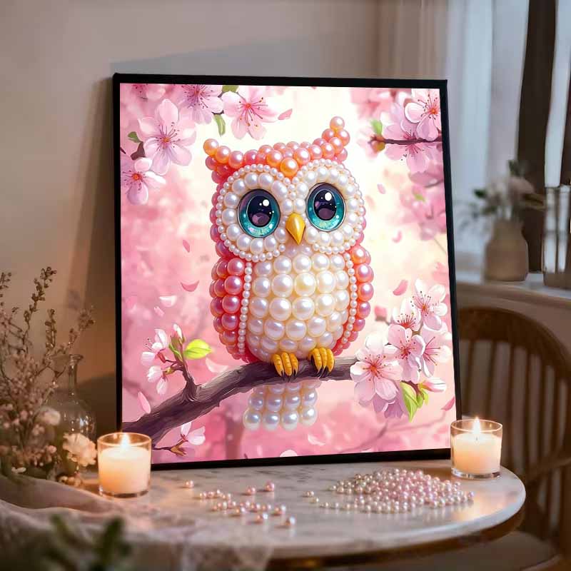 Rosa Eule Voll 5D DIY Perlen Edelstein Kunst Diamant Malerei Kits für Erwachsene/Anfänger Geschenkidee Heimdekoration 11,81x11,81 Zoll