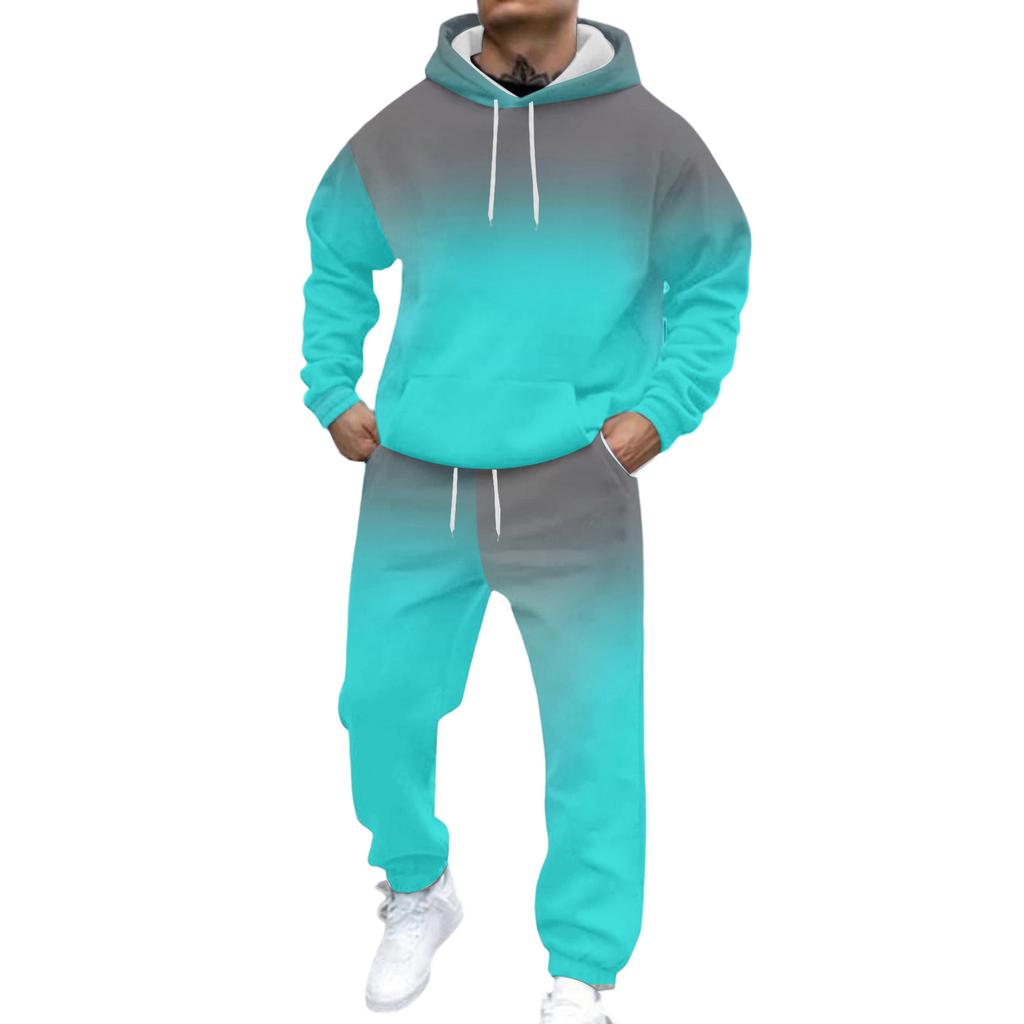 Men's Casual And Personalized Printed Long-sleeved Hooded Sweatshirt, Men's Sports Sweatshirt And Sweatpants Two-piece Set