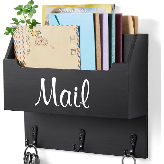 DRASTAR Mail Organizer Wall Mounted, Mail & Key Holder for Wall, Hanging Mail Organizer, Wooden Mail Sorter, Retro White Wall Mail Basket for Home