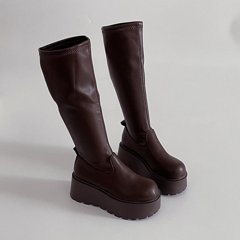 

Модные кожаные ботинки на высокой платформе, взрывные ботинки интернет-знаменитости, женские осенне-зимние ретро универсальные однотонные тонкие модные ботинки 39 коричневый