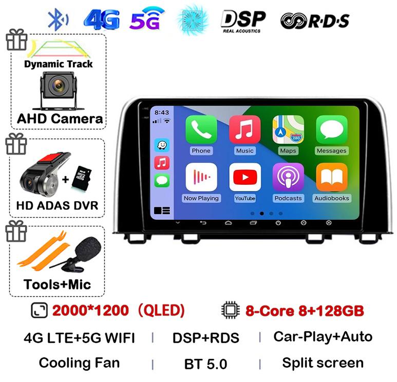 Android 14 Carplay Auto Car Radio For Honda CRV 2016 2017 2018 2019 2020 2021 Multimedia Video Player GPS Stereo WIFI Head Unit