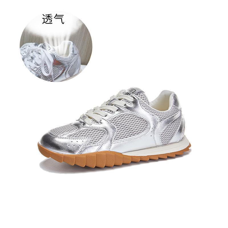 Leather Forrest Gump Shoes Women's 2025 Spring and Summer New Flat-bottomed Breathable Sports Shoes Fashion Trend Dad Shoes Versatile Women's Shoes