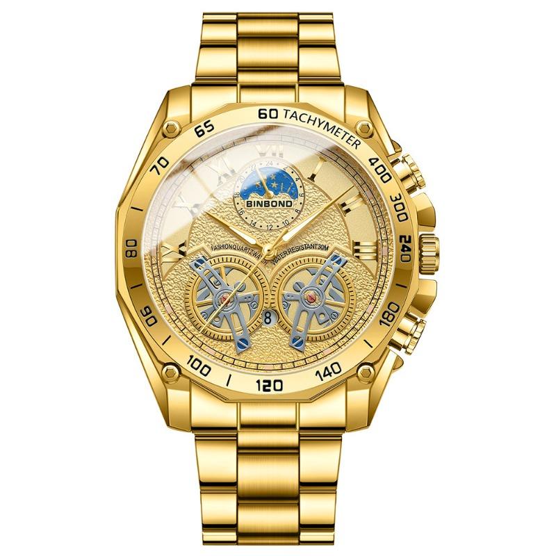 Binbang BINBOND Double Tourbillon Hollow Watch Men's Multifunctional Fashion Luminous Waterproof Quartz Watch