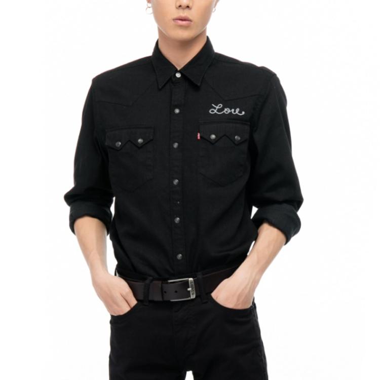 Levis Solid Color Denim Cotton Long Sleeve Shirt Men Shirts Black 65819-0090