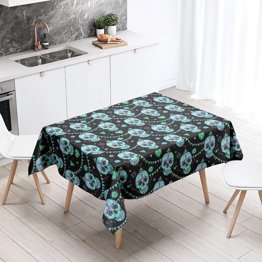 Party Skull Colorful Tablecloths Home Decor Stain Resistant Waterproof Table Decorations Rectangular Kitchen Fireplace Tops