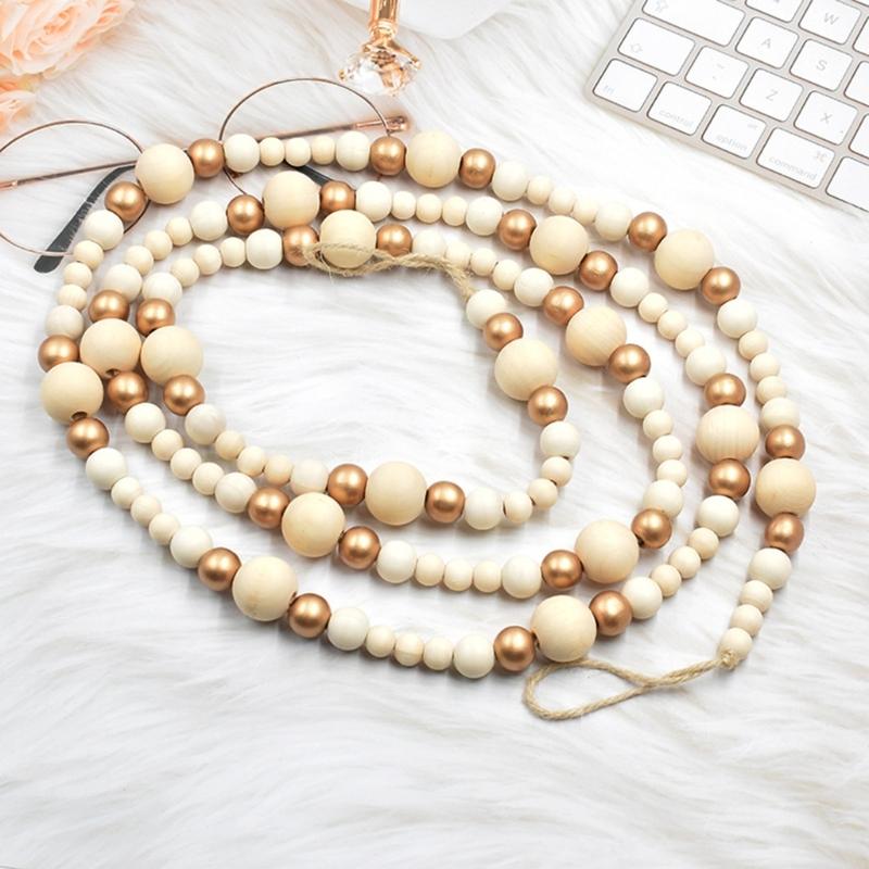 Woodeb Bead Christmas Garland Christmas Tree Wood Beads Hanging Ornament For Wreath Mantels Staircase Holiday Decoration