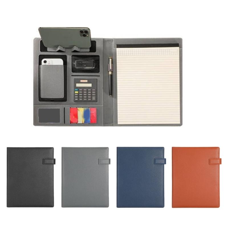 Conference Folder Magnetic Closure Leather Document Organiser with Writing Board Card Pocket Elastic Pen Slot 250x320mm