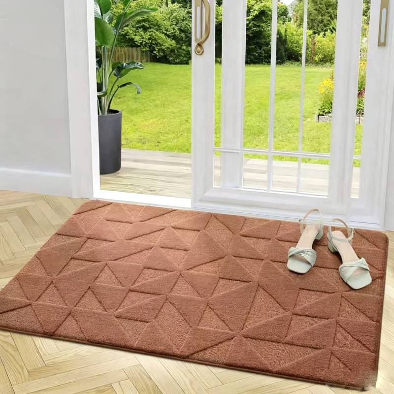 Entryway Doormat With Plush Flocking For Bathroom And Living Room Use