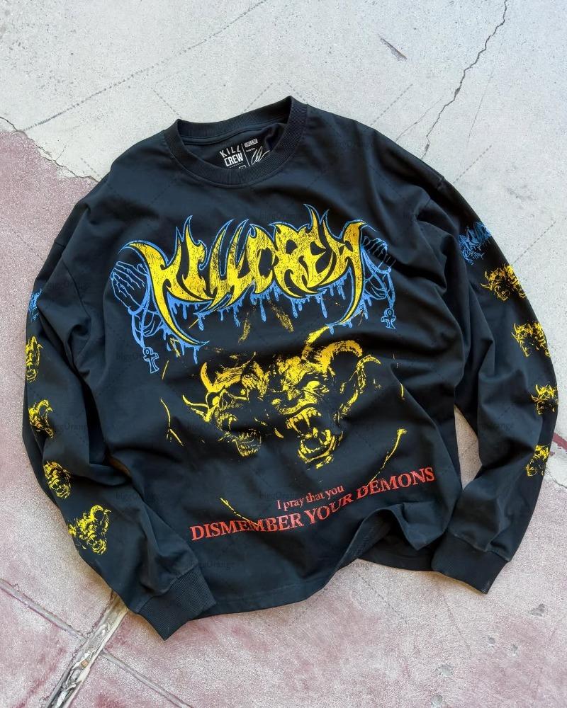 

2025 Street Fashion Retro Hoodie Y2k Harajuku Demon Pattern Top European and American Gothpunk Extra Large Size Sweatshirt Men 3XL