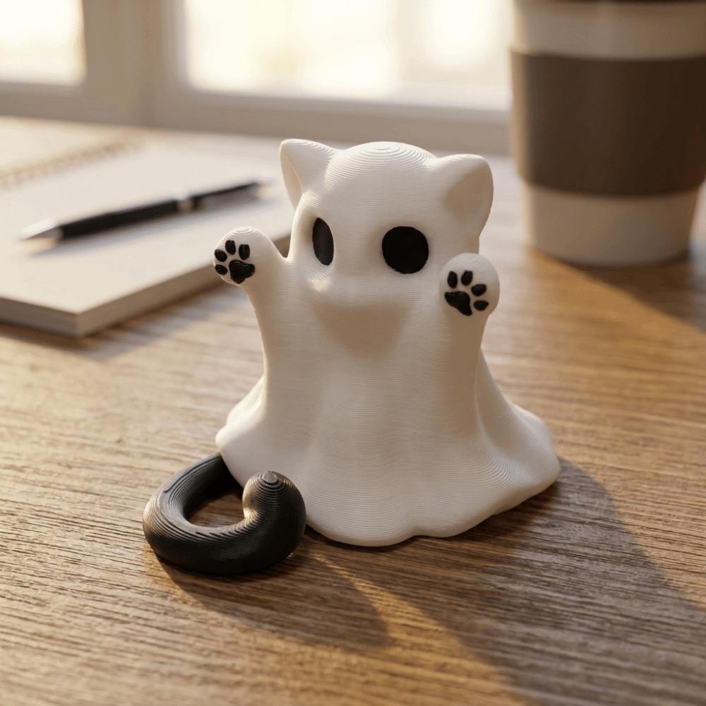 3D-printed Halloween Kitten Ghost Ornament Halloween Cat Desk Figurine Collectible