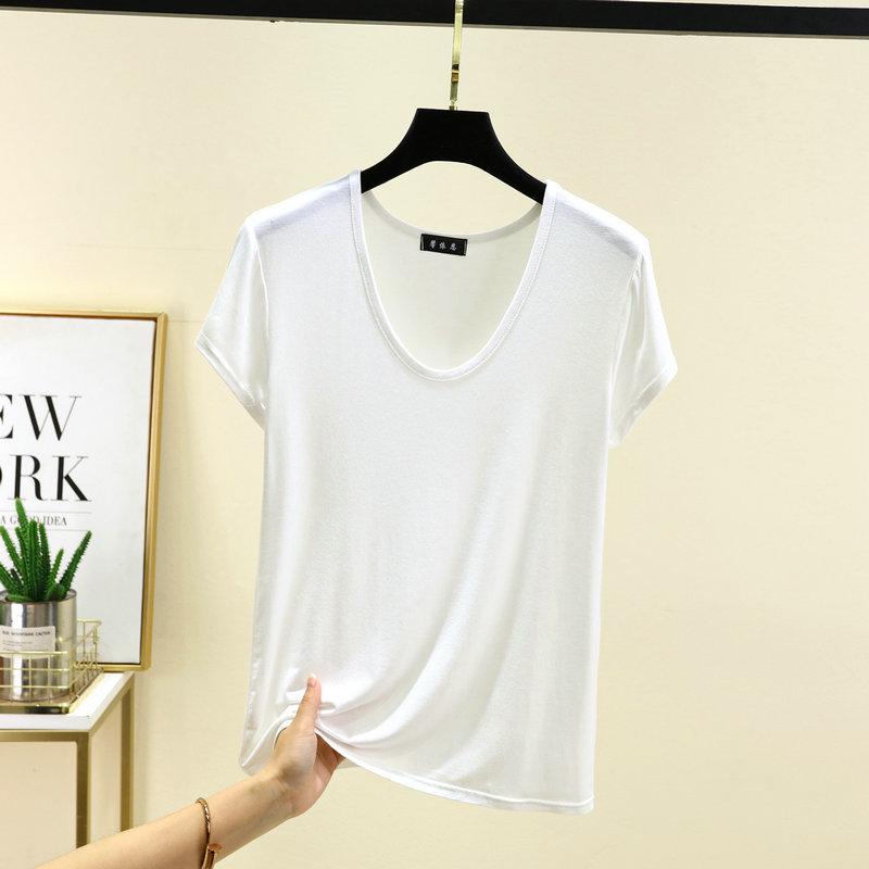 Women's Plus Size Modal Round Neck Short Sleeve T-Shirt, Spring/Summer Lightweight Loose Slimming Base Layer Versatile Top