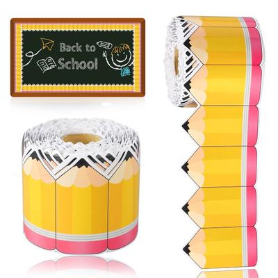 59Ft Pencils Bulletin Board Borders Pencil Paper Die-Cut Rolled Border Trim Back To School Bulletin Board Decor for Wall Window Door Classroom Decor