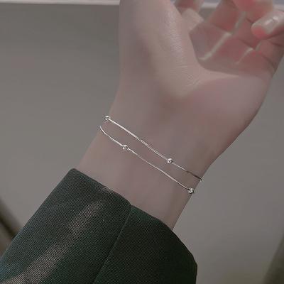Bracelet en argent sterling S925, tendance, simple, multicouche, double couche, chaîne serpent, perles, pour femme