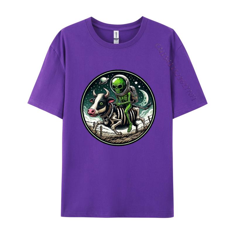 Space Alien Skeleton Riding A Zombie Cow TShirt Print Fashion Tee Shirt 3xl 100 Cotton Funny Male Tshirt