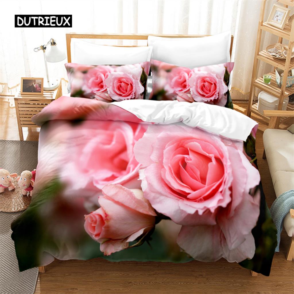 Pink Roses Bedding Set Duvet Cover Set 3d Bedding Digital Printing Bed Linen Queen Size Bedding Set Fashion Design