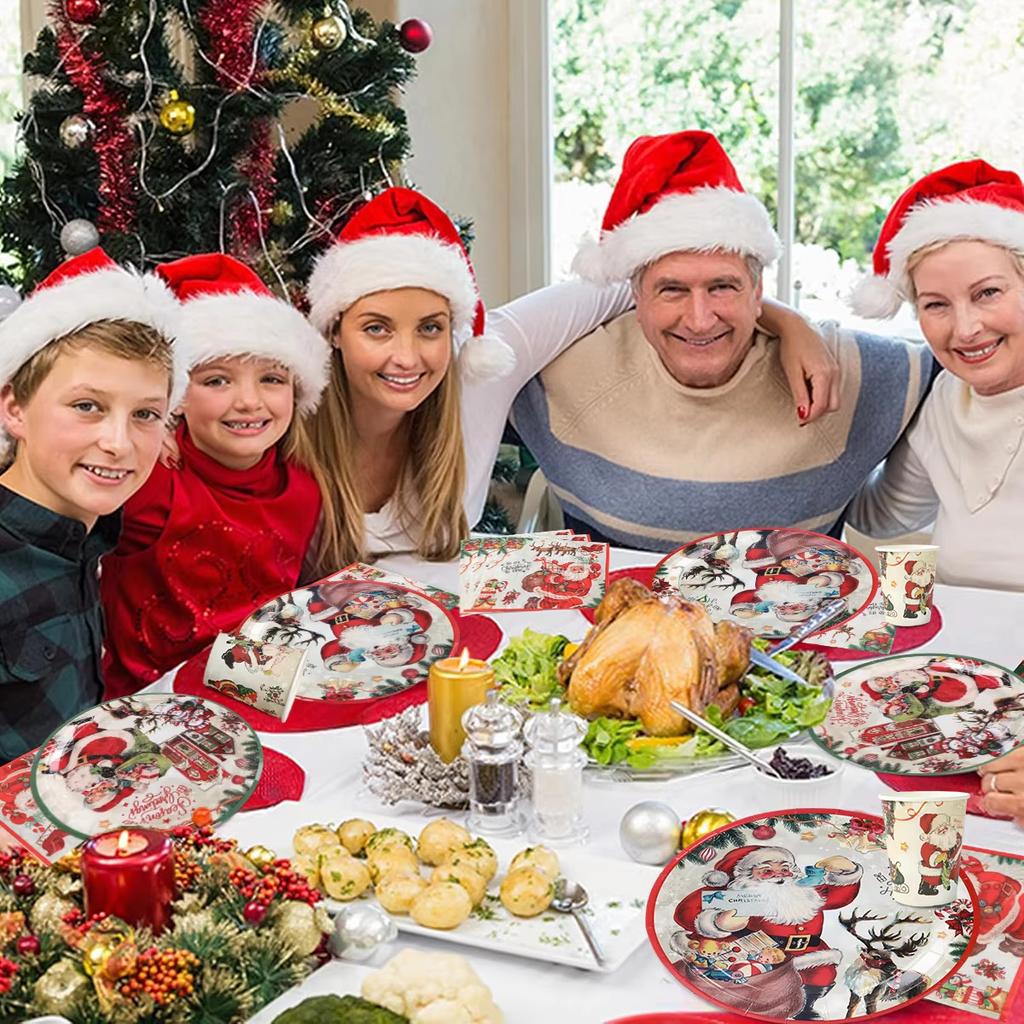 Christmas Santa Claus Theme Disposable Tableware Sets Merry Christmas Decorations Paper Napkins Cups Plates Xmas Party Supplies
