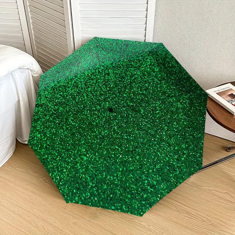 1pc Glitter Green Pattern Umbrella Design Automatic Opening and Closing Umbrella, High-quality Travel Umbrella, Lightweight and Portable, -23