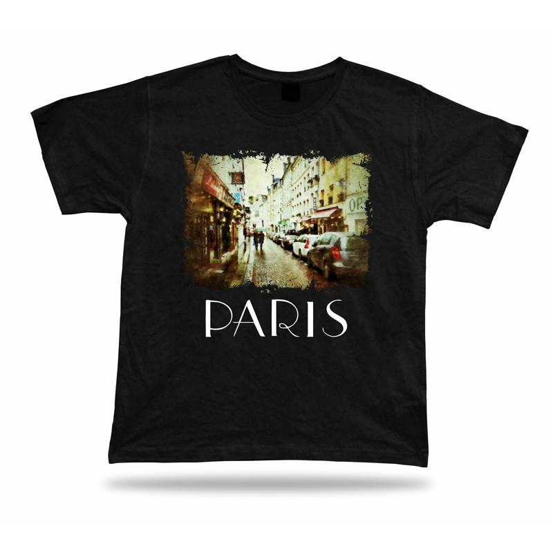 Paris street view art cafe retro abstract Tshirt professionally printed France