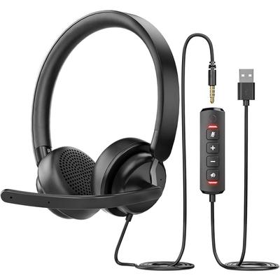 NUBWO Headset med Mikrofon, USB-headset med Mikrofon, Datorheadset med Brusreducerande Mikrofon, Inbyggda Mute-kontroller, Trådbundet Headset för Arbete
