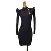 French Style Design Long Sleeves Half Turtleneck Base Dress Fashion Wind Black Silm High Elastic Metal Buckle Sheath