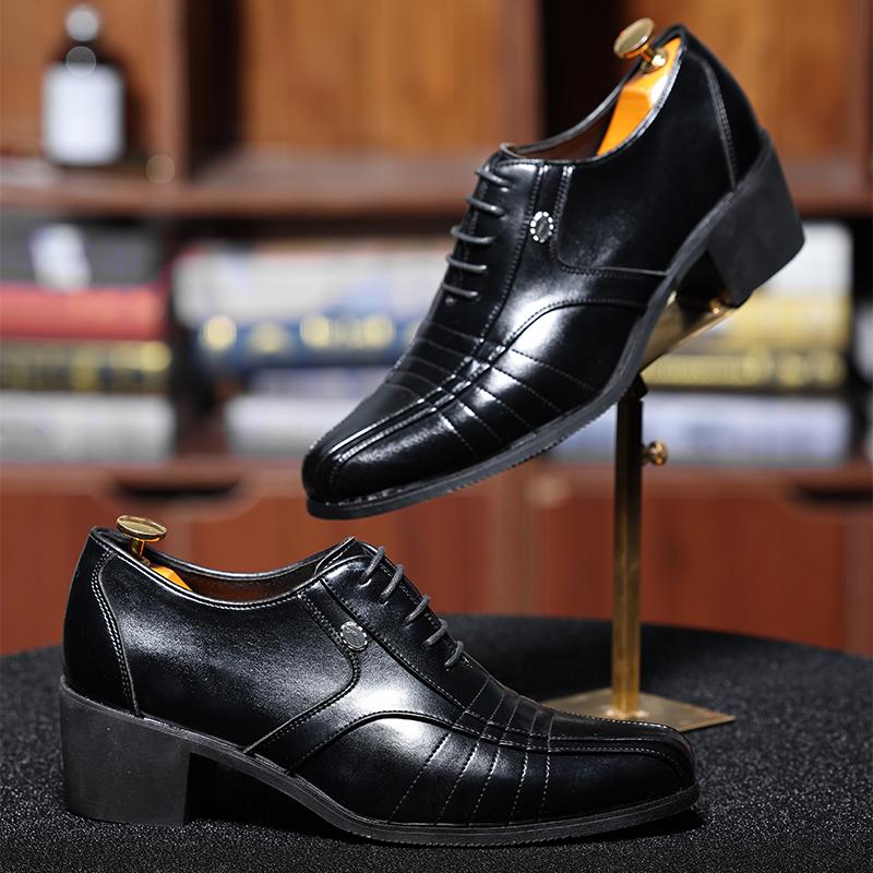 

Retro Men Business High-heeled Formal Shoes Men Lace-up Comfortable Breathable Leather Shoes Wedding Banquet Shoes Sizes 39-46 46 чёрный
