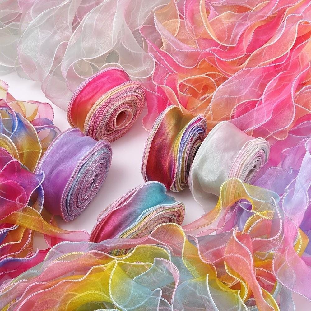 10 Yards Length Organza Ribbon Gradient Colored Lace Ribbon Ribbons Satin Ribbon  Bow Material