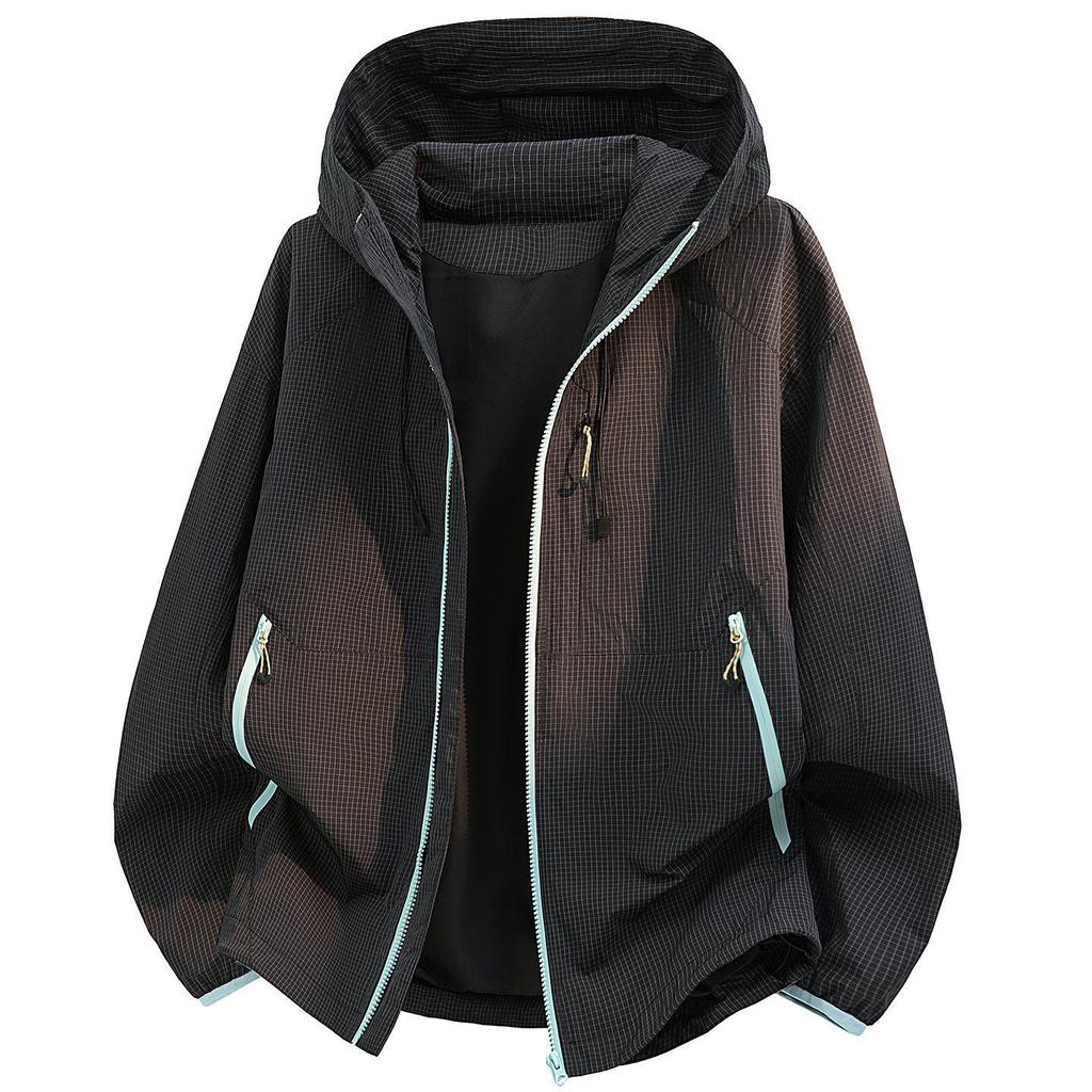 2026 Spring Men's American-Style Slimming Hooded Windbreaker Jacket - Trendy and Casual