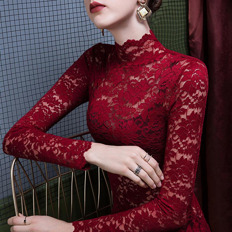 

Осенне-зимнее кружевное нижнее пальто женское с высоким воротом облегающее плюшевое утолщенное модное боди в стиле вестерн новый зимний стиль L-No plush