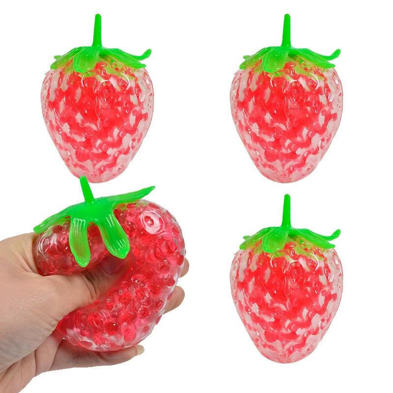 Strawberry Squishy Stress Ball, Cute Fruit Squeeze Toy with Water Beads, Sensory Fidget Toy for Kids Adults