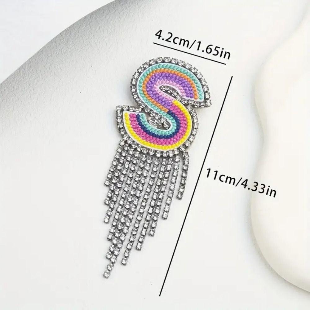 A-Z Letter Letter Embroidery Brooch Embroidery Letter Clothes Pin Rhinestone Tassel Brooch Unisex