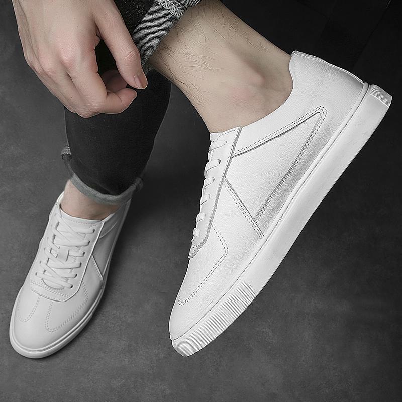 Men Leather Casual Shoes Lace-Up White Sneakers Genuine Leather Mens Shoes Breathable Skateboard Sneakers Newest Tenis Shoes Male