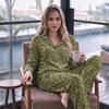 Women's Printed Pajama Set Long Sleeve V-Neck Button-Up Top and Pants with Pockets for Loungewear