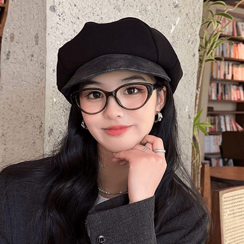 

Niche Clouds Beret Female Autumn and Winter Versitile Fashion Newsboy Cap Make Your Face Look Smaller Octagonal Cap Big Head Circumference Painter Cap Black One size