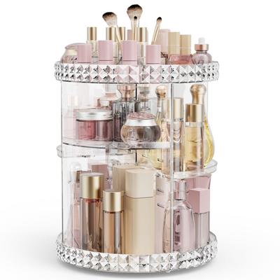 360 Degree Rotating Cosmetic Storage Rack Adjustable Layer Cosmetic Storage Rack With Slot Top Rotating Skincare Device