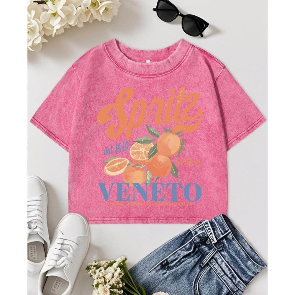 Spritzy Veneto Funny Orange Fruits Printed Women Washed T-Shirts Cotton Tops Slim Tee Shirt Casual Summer Sportswear