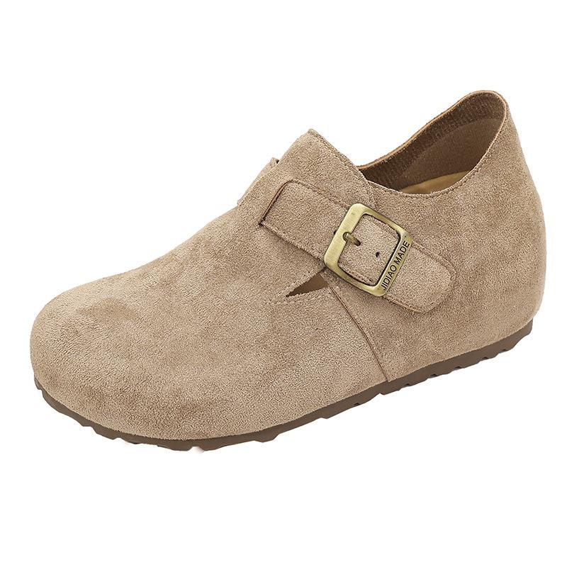 Cm Inner Height Increase Small Women's Shoes Leather All-inclusive Women's One-pedal Casual Doudou Single Shoes